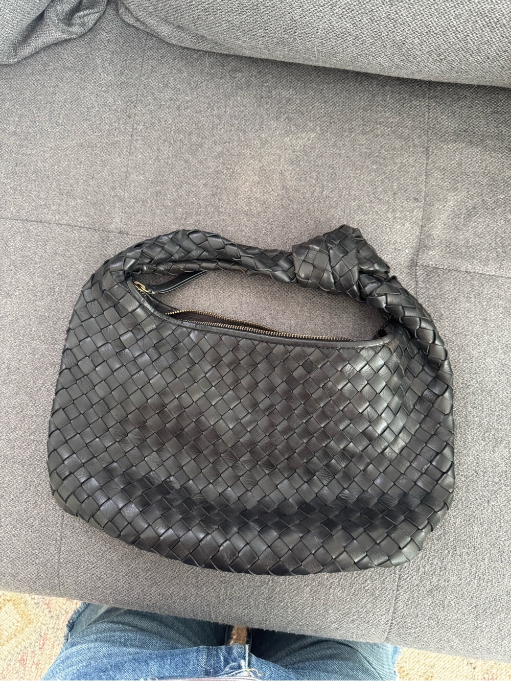Woven Black Leather Hobo Bag